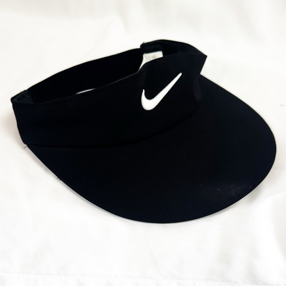 NIKE Visor Dri-Fit Black With White Logo Stretchy Back One Size - Picture 2 of 6
